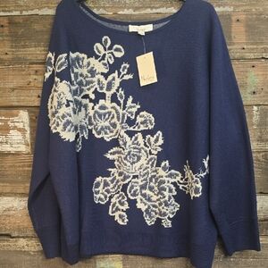 Nurture By Westbound Navy and White Floral Sweater, Plus Size 2X, NWT